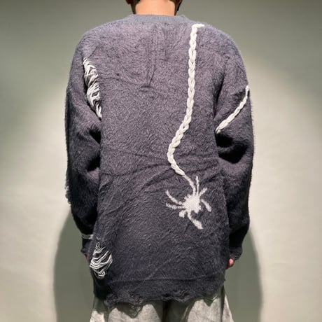 スパイダー柄シャギーニットカーディガン