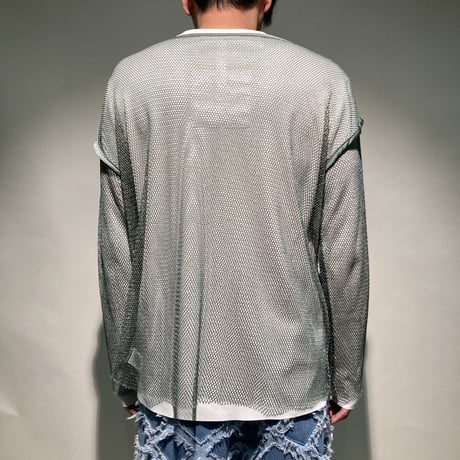 ラメメッシュクルーTEE(ミント×ゴールド)