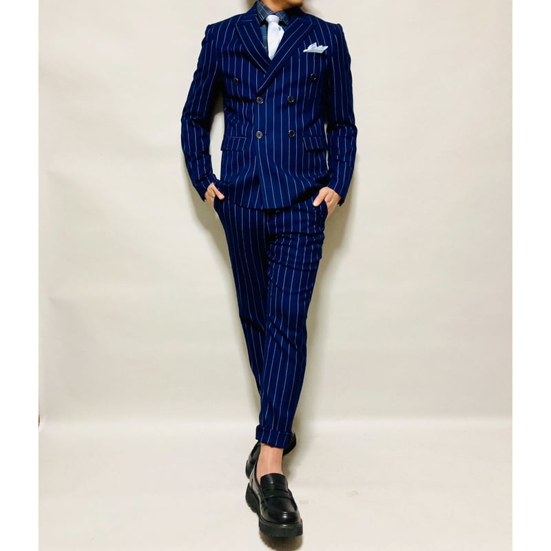 ダブルジャケットスリーピーススーツ(ボールドストライプネイビー