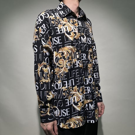 バロック柄総柄シャツ(ブラック)