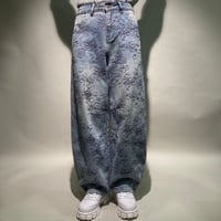 フラワー刺繍ワイドデニム