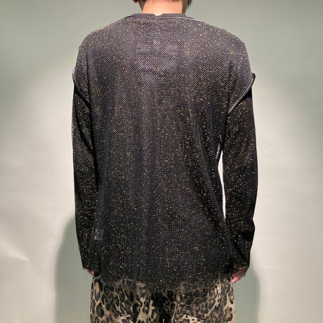 ラメメッシュクルーTEE(ブラック×ゴールド)