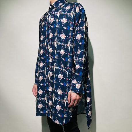 フラワーチェック総柄ロングシャツ