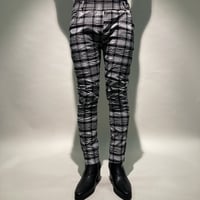 モノチェック柄スリムパンツ