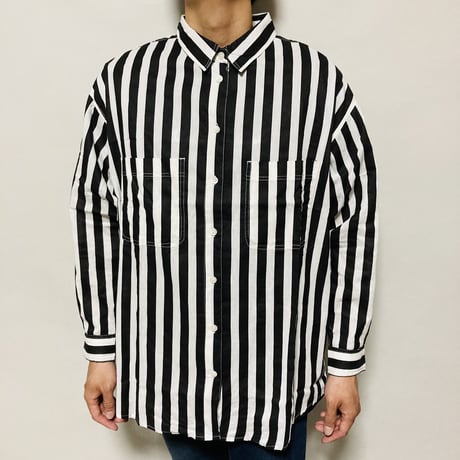 ストライプ柄BIGシャツ(ブラウン×ホワイト)