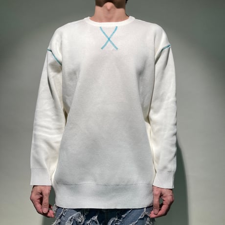 ANTIHIDROTIC STITCH配色クルーニットソー(ホワイト)