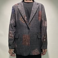 ラメグレンチェック&ワッペンプリントジャケット