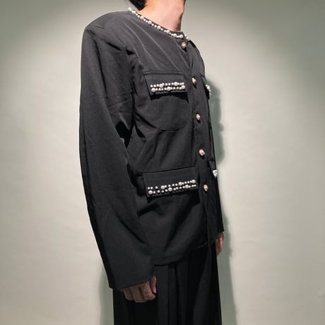 パール刺繍カラーレスショートブルゾン