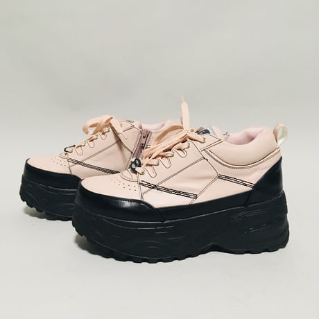 【在庫問い合わせ商品】厚底フラットスニーカー(ブラックピンク)