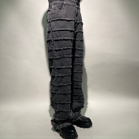 切替デニムフレアパンツ(ブラックグレー)