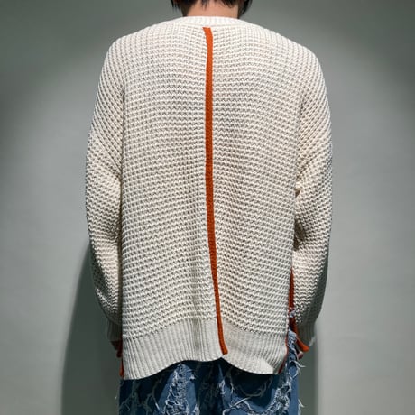 LINEワッフルクルーニット(ベージュ)