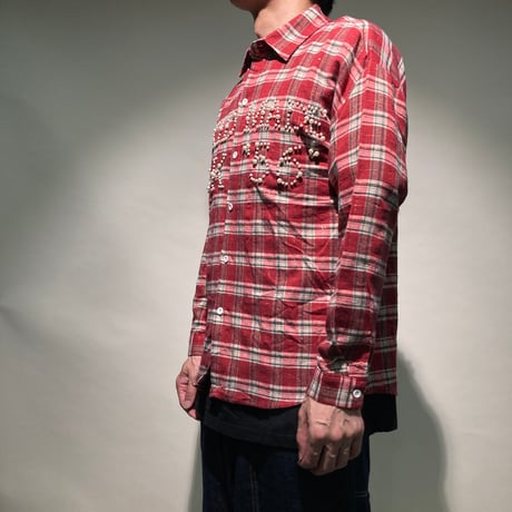 パール刺繍チェックシャツL/S