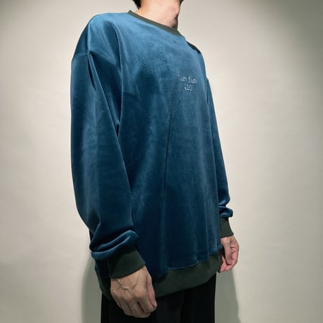 ベロアクルーTEE(ブルーグリーン)