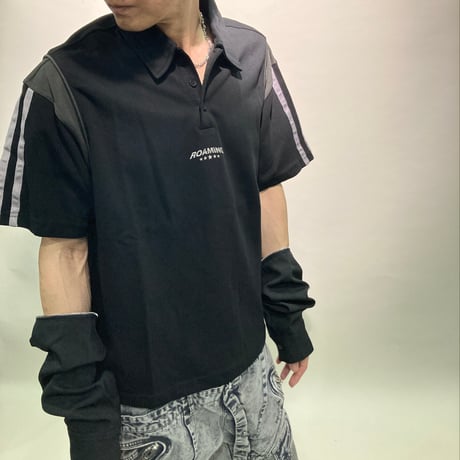 ハトメ&ファスナー切替オーバーシャツ(ブラック)