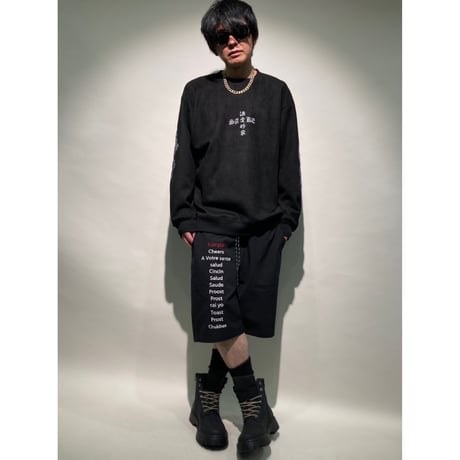 酔虎&酔龍クルーネックスエードL/S(ブラック)