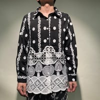 ドット刺繍&レースシャツL/S