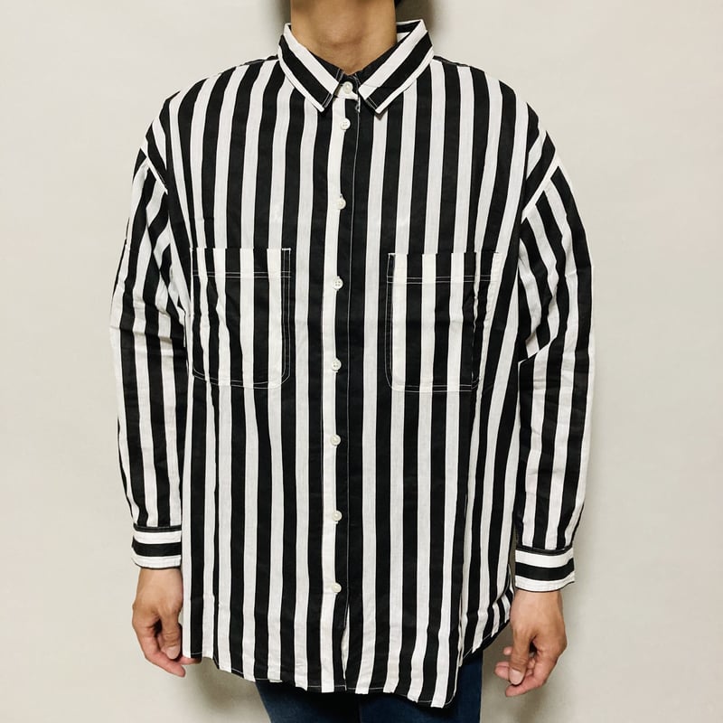 ストライプ柄BIGシャツ(ブラック×ホワイト) | HOS NOW