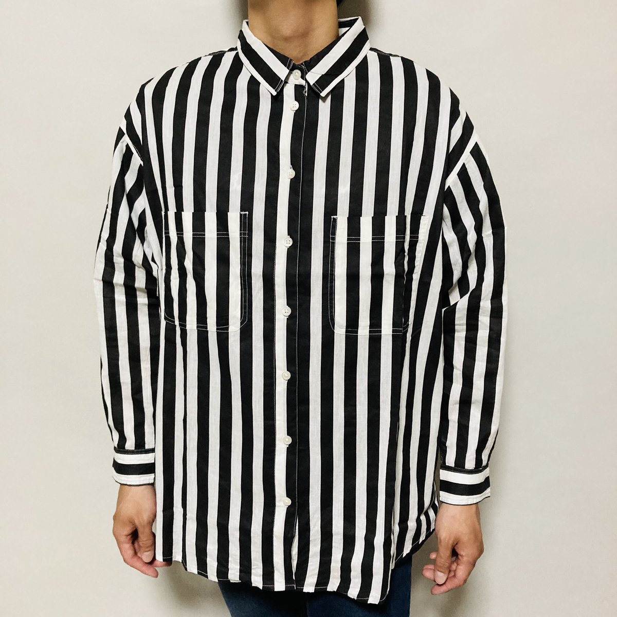 ストライプ柄BIGシャツ(ブラック×ホワイト) | HOS NOW