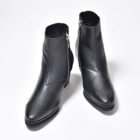 シンセティックレザー ヒールブーツ(ブラック)
