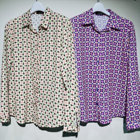 チェック&ダイヤ総柄シャツ(ベージュ)