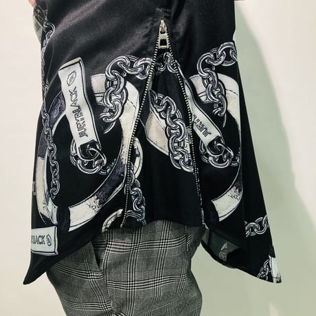 サイドジッププリントシャツ(BKアシメチェーンプリント)