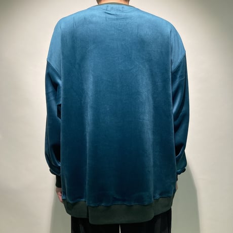 ベロアクルーTEE(ブルーグリーン)