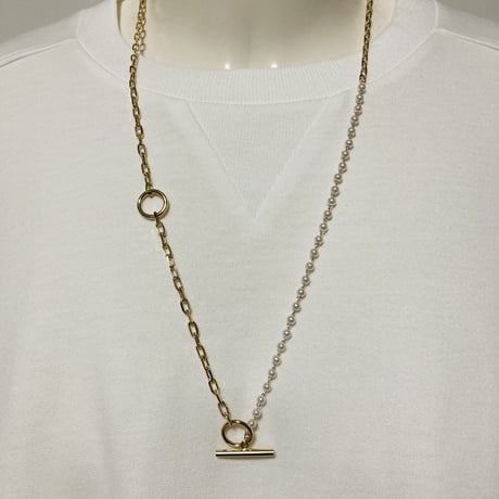 パール×チェーンマントルネックレス