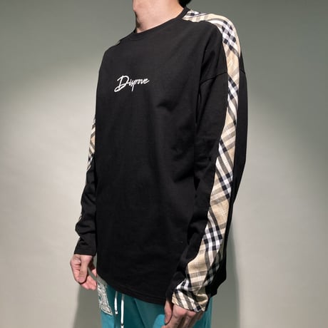 天竺チェック切替L/S TEE(ブラック)