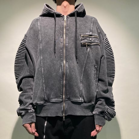 ケミカルバイカーデニムフードブルゾン
