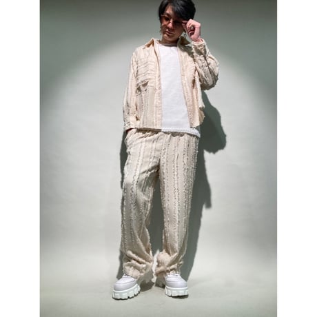 リネン混メッシュクルーニット