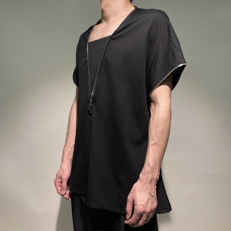 ネックファスナーオーバーフレンチスリーブTEE