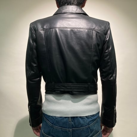 パテッドショルダーショートダブルレザーライダースブルゾン