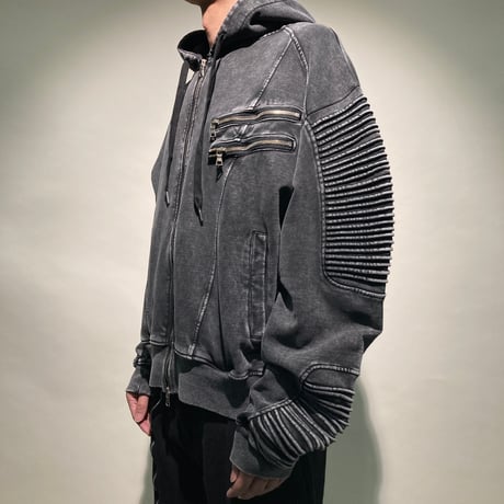 ケミカルバイカーデニムフードブルゾン