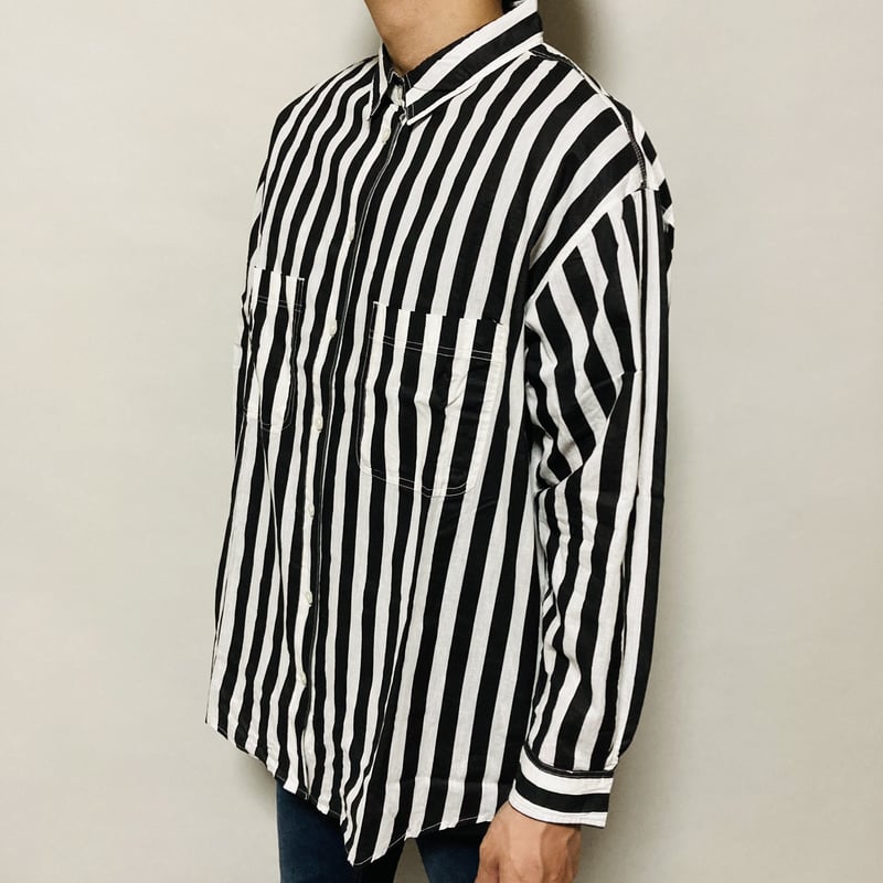 ストライプ柄BIGシャツ(ブラック×ホワイト) | HOS NOW