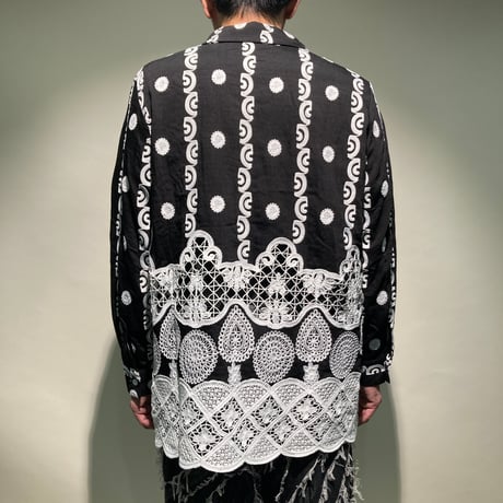 ドット刺繍&レースシャツL/S