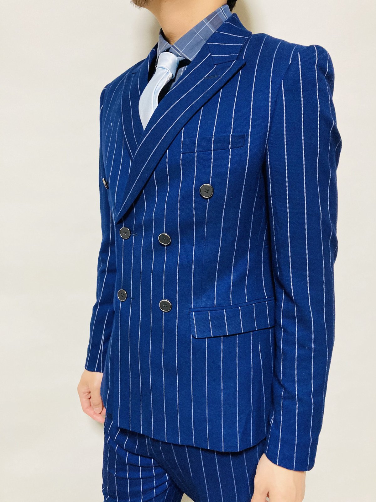 ダブルジャケットスリーピーススーツ(ボールドストライプネイビー