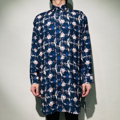 フラワーチェック総柄ロングシャツ