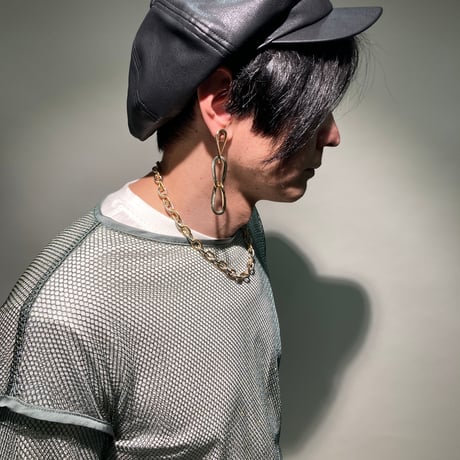 ラメメッシュクルーTEE(ミント×ゴールド)