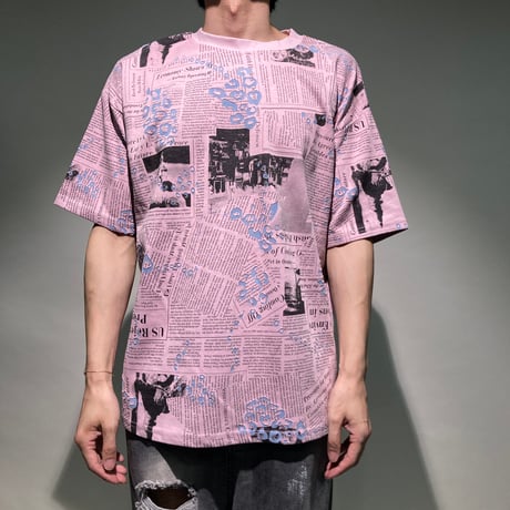 ガゼッタ柄ディスチャージプリントTEE