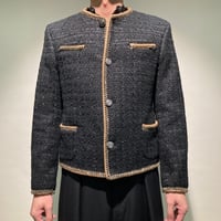 バンビーナツイードパイピングノーカラージャケット(ブラック)