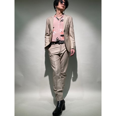ボタニカル柄ヘンリーバンドカラーシャツ