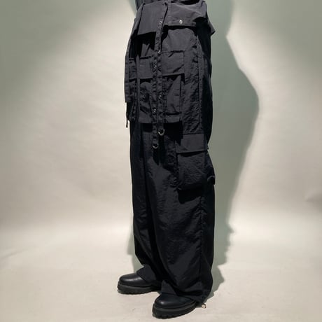 Wウエストナイロンワイドカーゴパンツ