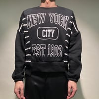 ニット×スウェット切替NEW YORKプリントプルオーバー