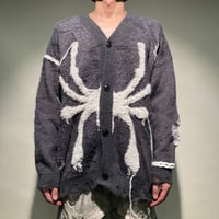 スパイダー柄シャギーニットカーディガン