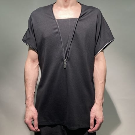 ネックファスナーオーバーフレンチスリーブTEE
