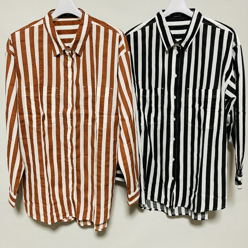 ストライプ柄BIGシャツ(ブラック×ホワイト) | HOS NOW