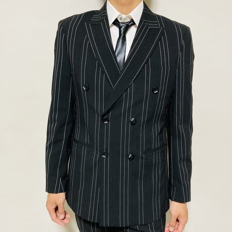 ストライプ柄ストレッチスーツ (ブラック)