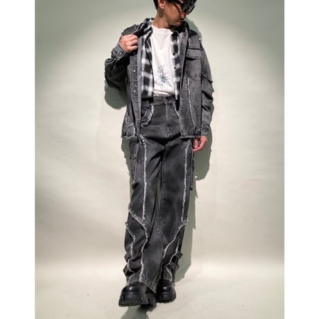 切り替えダメージシャツジャケット(ブラック)