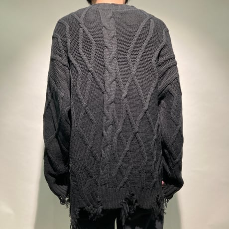 ビッグケーブルクラッシュクルーニット(ブラック)