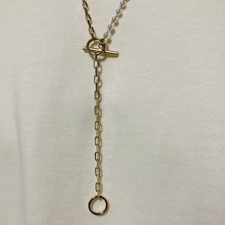 パール×チェーンマントルネックレス